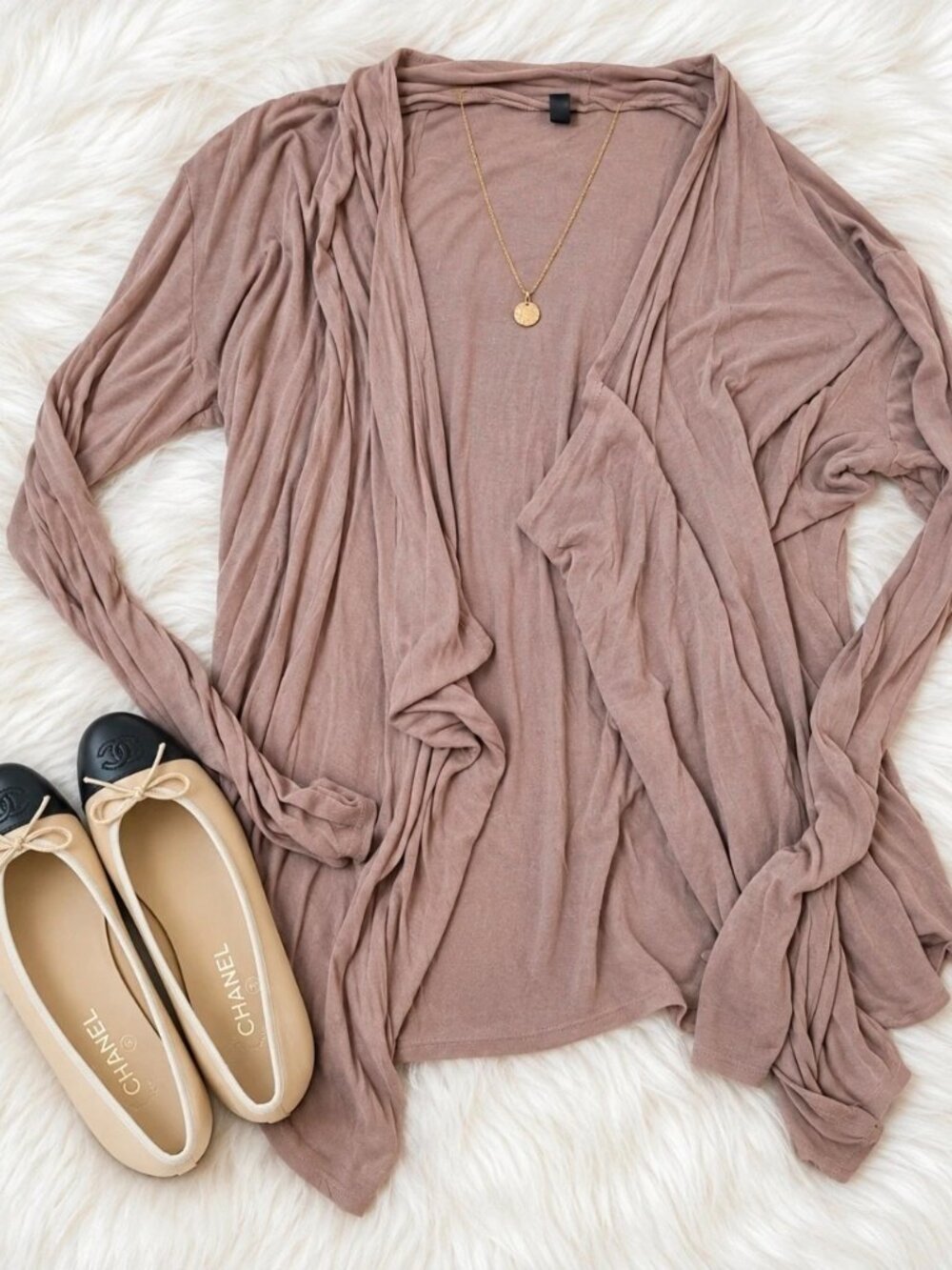 **women’s large tan brown open front draped cardigan sweater lightweight**